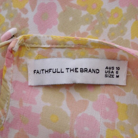 Faithful The Brand Beline Midi Dress Ida Floral Print Pink Yellow Flowy Medium - Picture 3 of 16